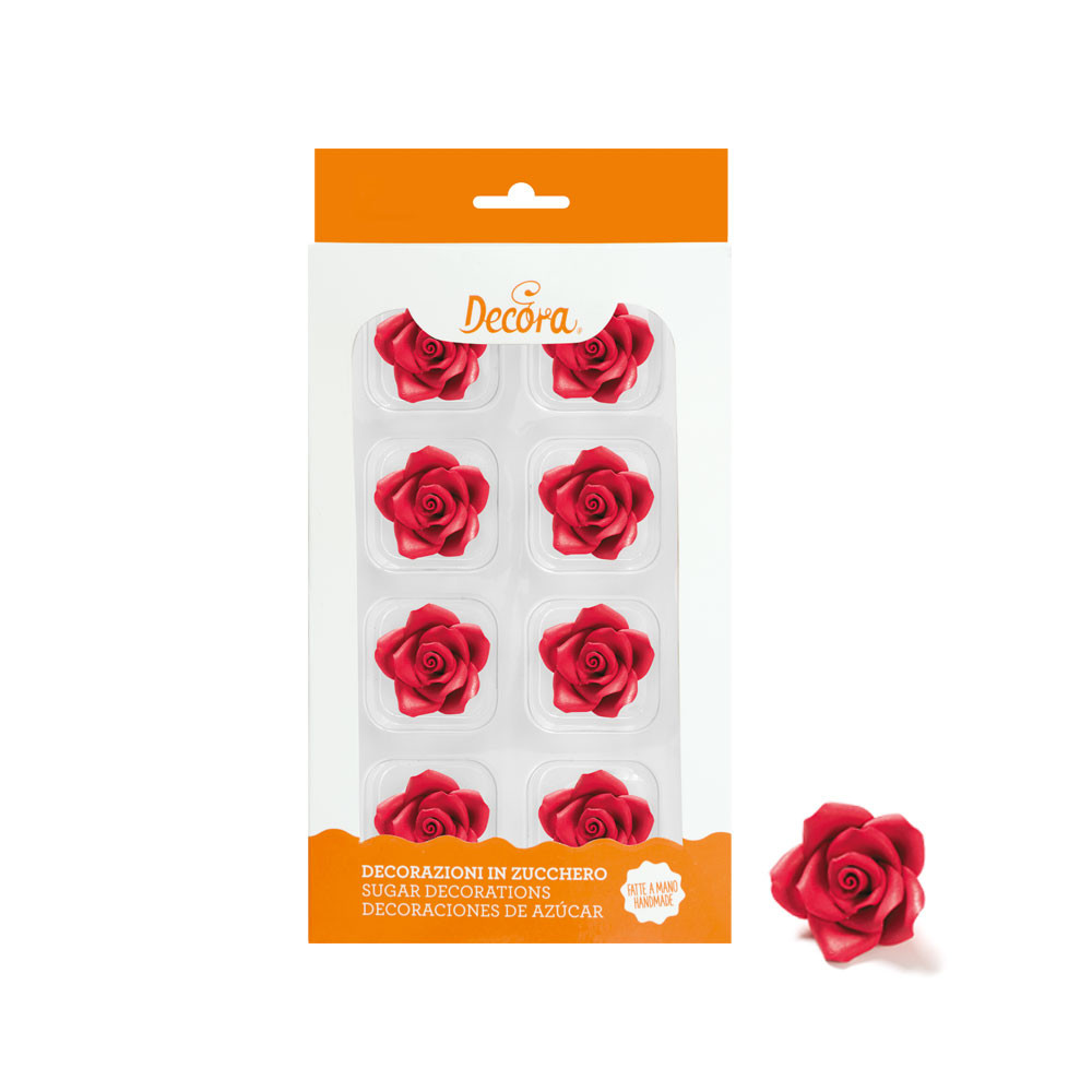 Decoratii zahar trandafir rosu mediu (8 buc) 500373 DER