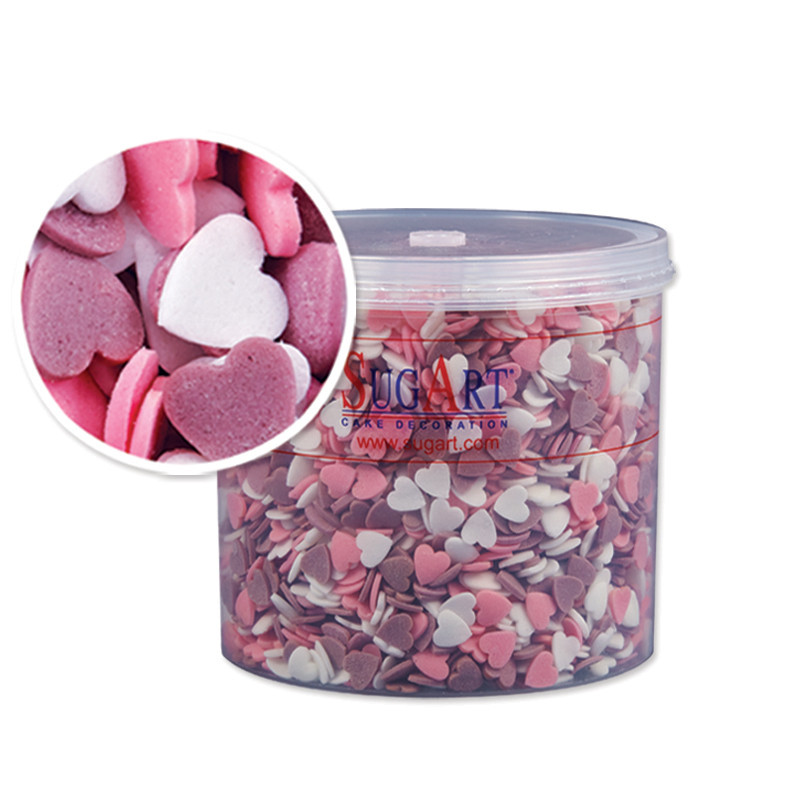 Decoratiuni din zahar inimi albe/roz/violet, 500 g. Sugart