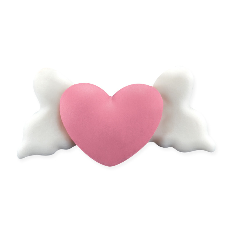 Decoratiuni din zahar inimi roz cu aripi, 60mm, 6 buc, Sugart