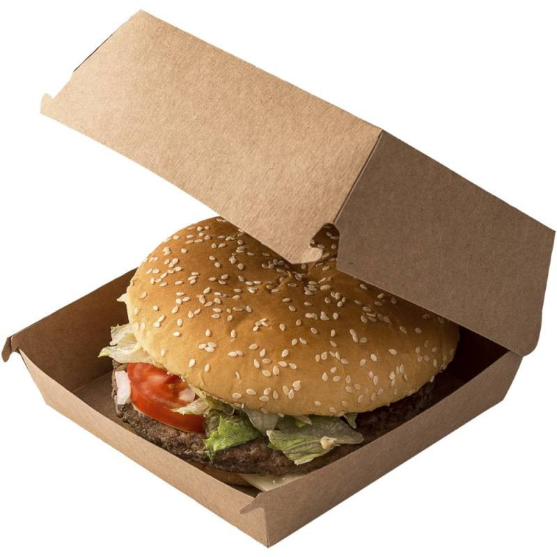 Cutie burger, 14x14x7cm, maro, cu capac atasat, kraft 50 buc