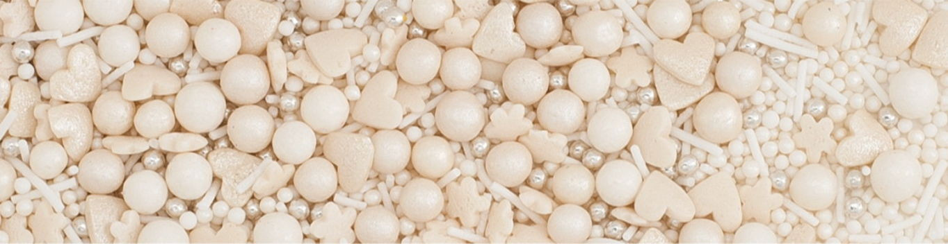 Decoratiuni din zahar mix: perle/inimioare, alb perlat, 71481 UKR