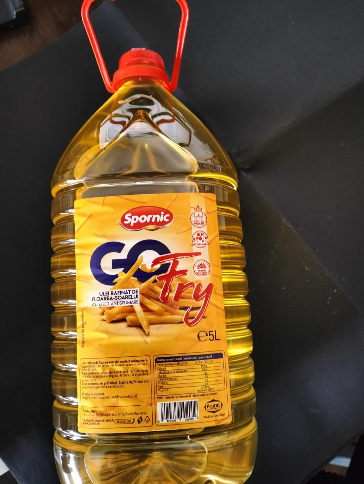 Ulei rafinat de floarea-soarelui cu efect antispumare Go Fry 5L Prutul
