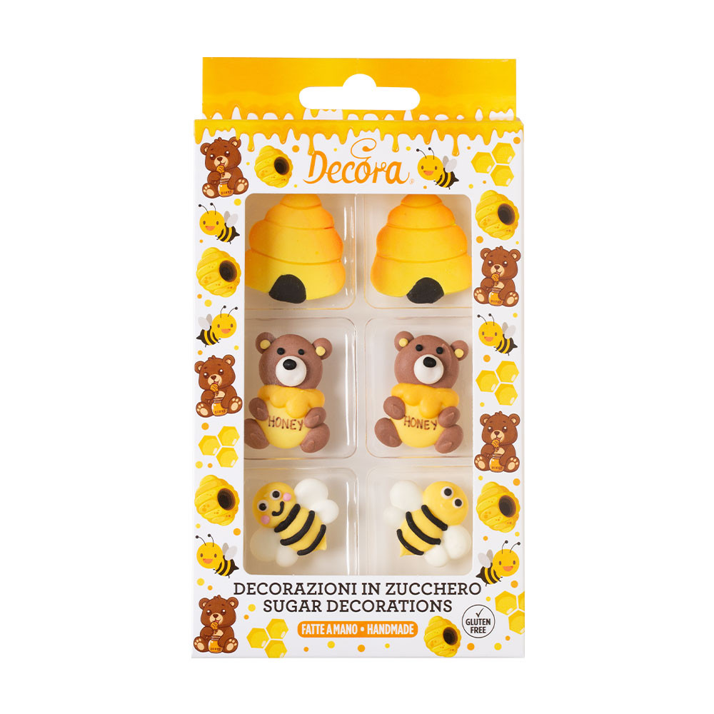 Decoratiuni din zahar Albinuta, Urs si Stup de miere, set 6 buc. 0500463 Decora