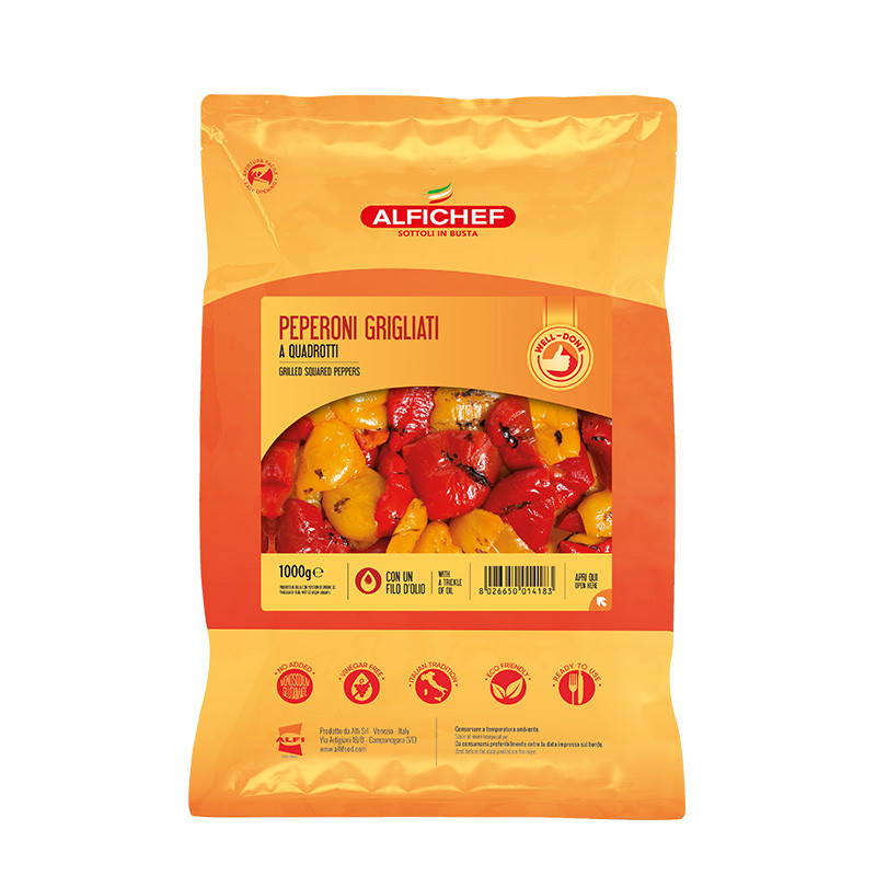 Ardei copti cuburi in ulei, 1000 g GRI014 Alfi