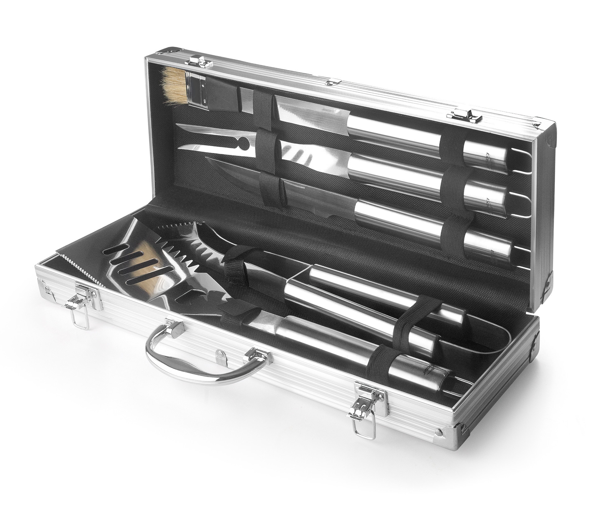 Trusa barbeque din aluminiu cu 5 ustensile din inox pentru gratar 60260 LAC
