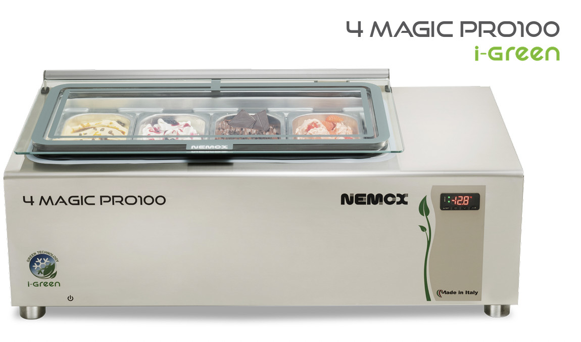 Vitrina frigorifica pentru 4 cuve de inghetata Magic Pro I-Green Nemox