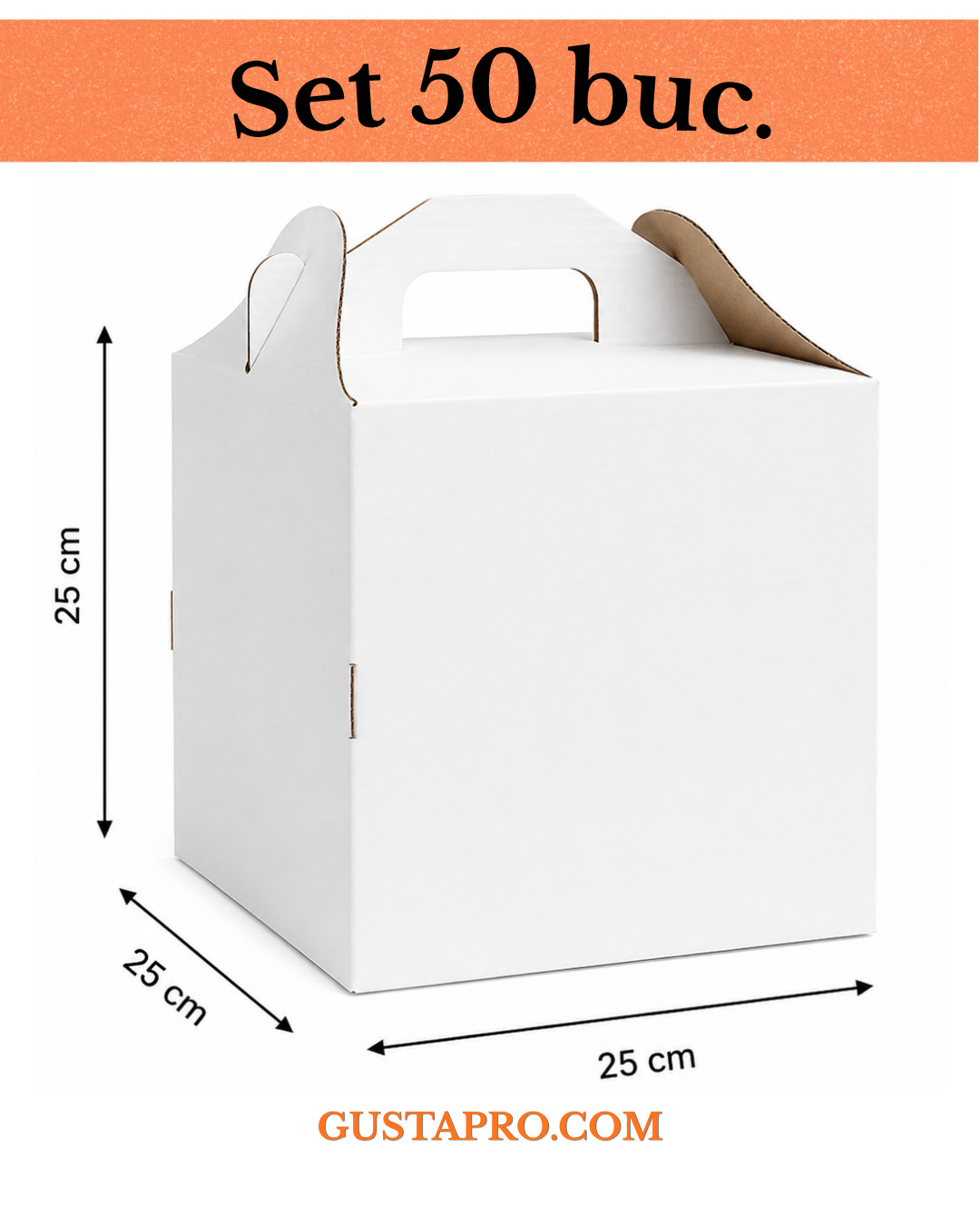 Cutie pentru tort rigida 25x25x25 cm, set 50buc. GustaPro