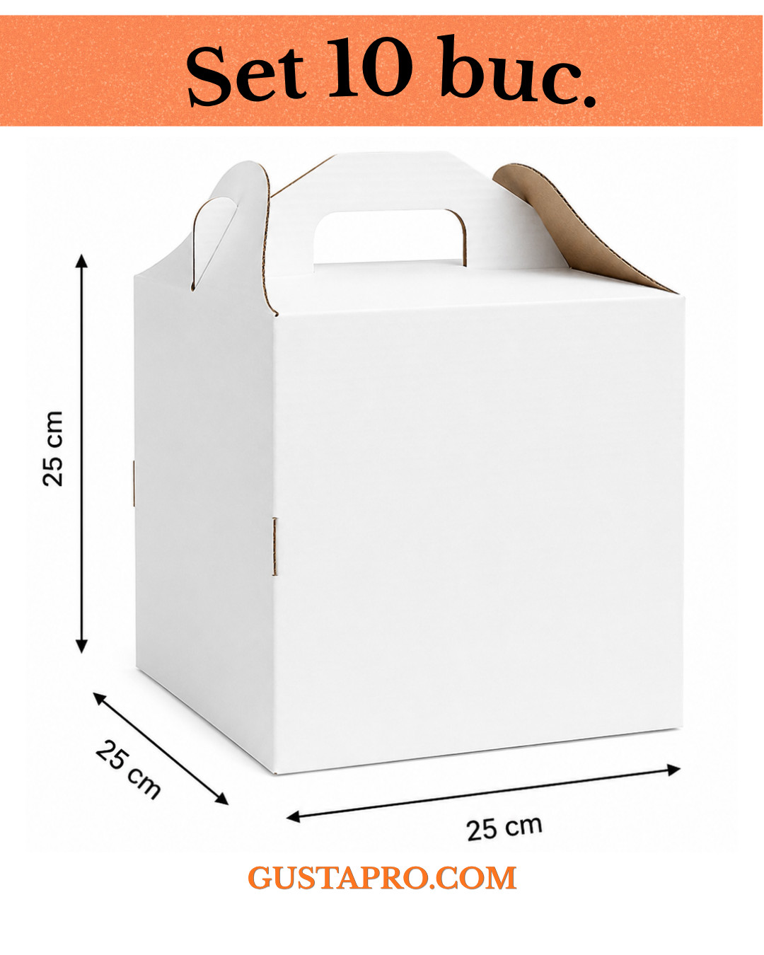 Cutie pentru tort rigida 25x25x25 cm, set 10buc. GustaPro