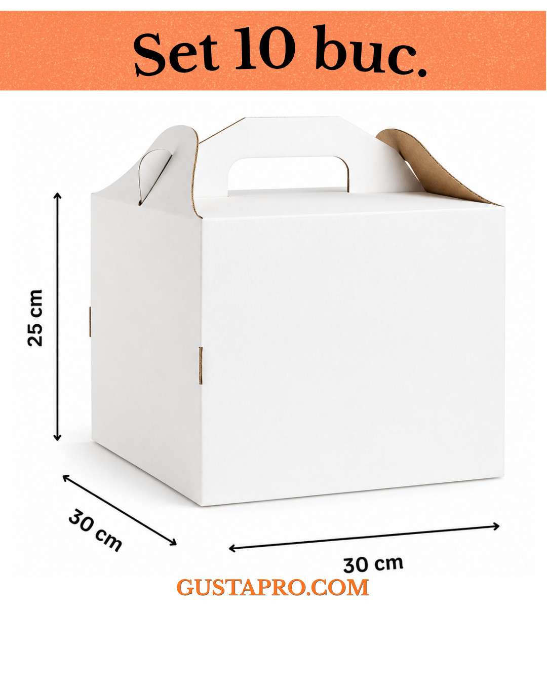 Cutie pentru tort rigida cu maner 30x30x25 cm, set 10buc. Gusta Pro