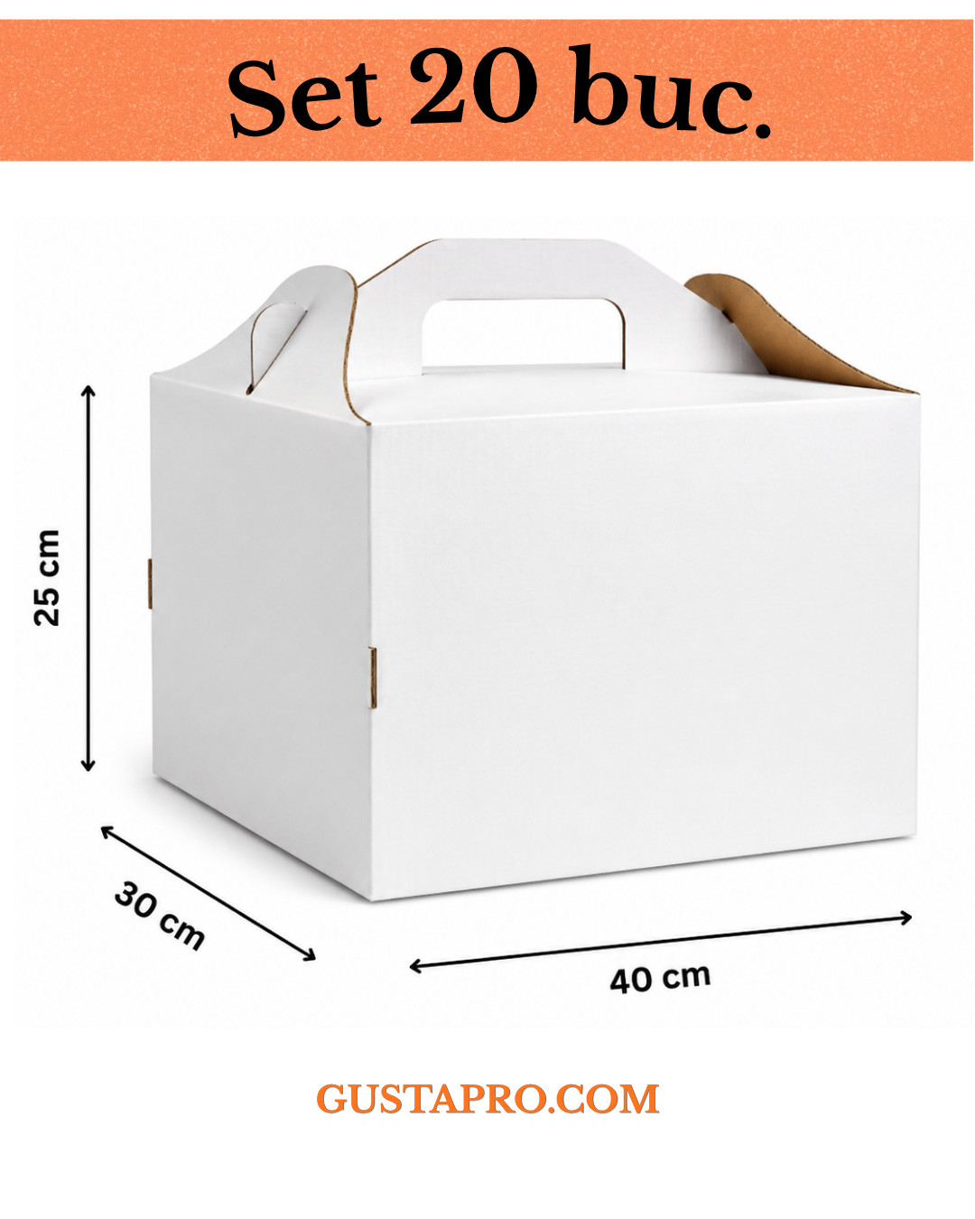 Cutie pentru tort rigida 30x40x25 cm, set 20buc. Gusta Pro