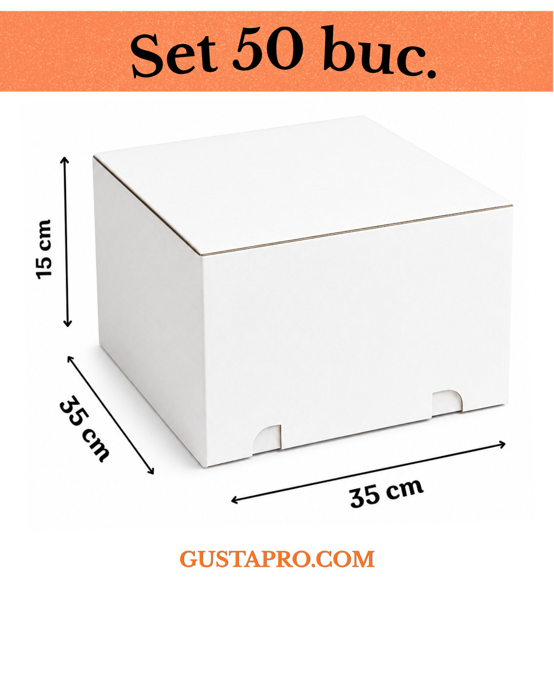 Cutie pentru tort alb/kraft 35,5x35,5x15cm, set 50buc. GustaPro