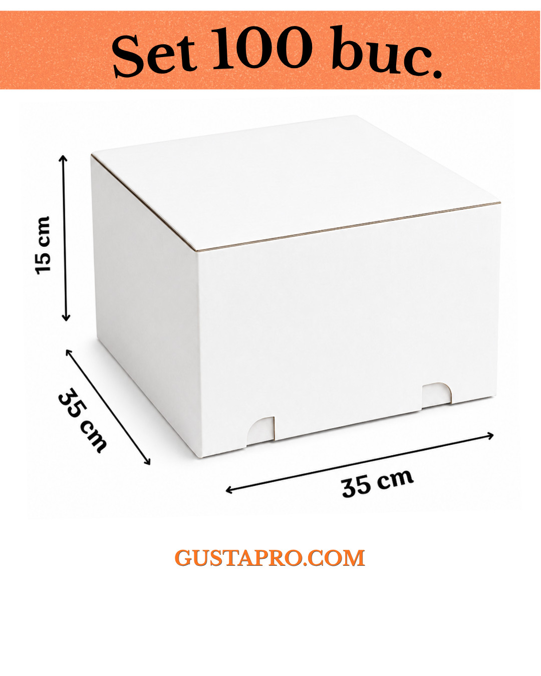Cutie pentru tort alb/kraft 35,5x35,5x15cm, set 100buc. GustaPro