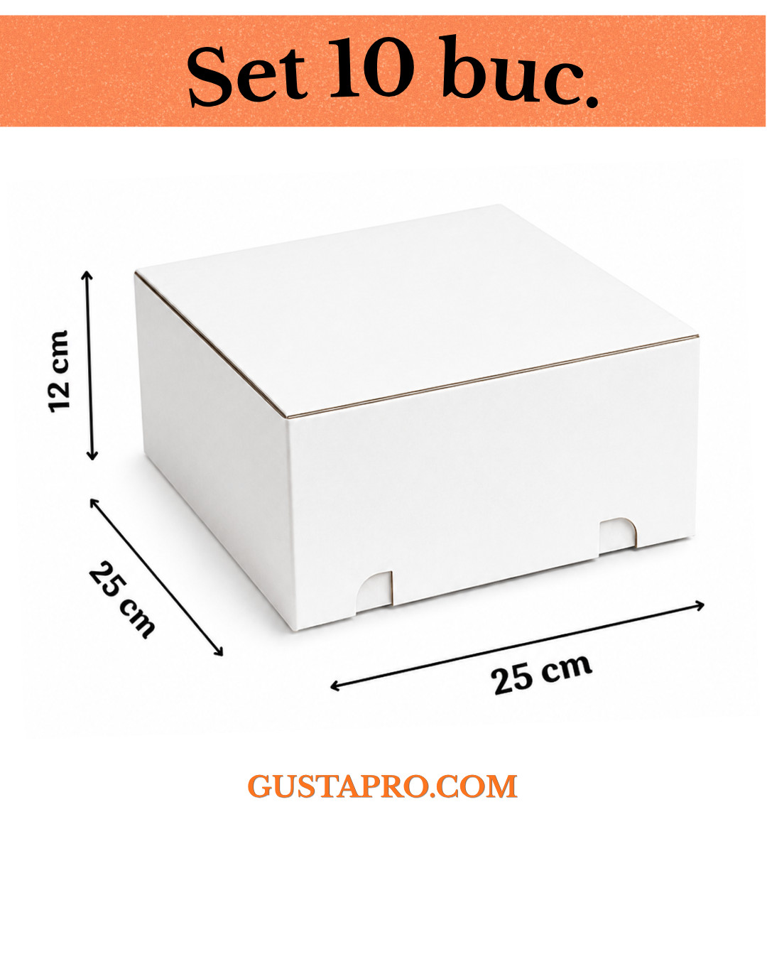 Cutie pentru tort alb/kraft 25x25x12cm, set 10 buc GustaPro