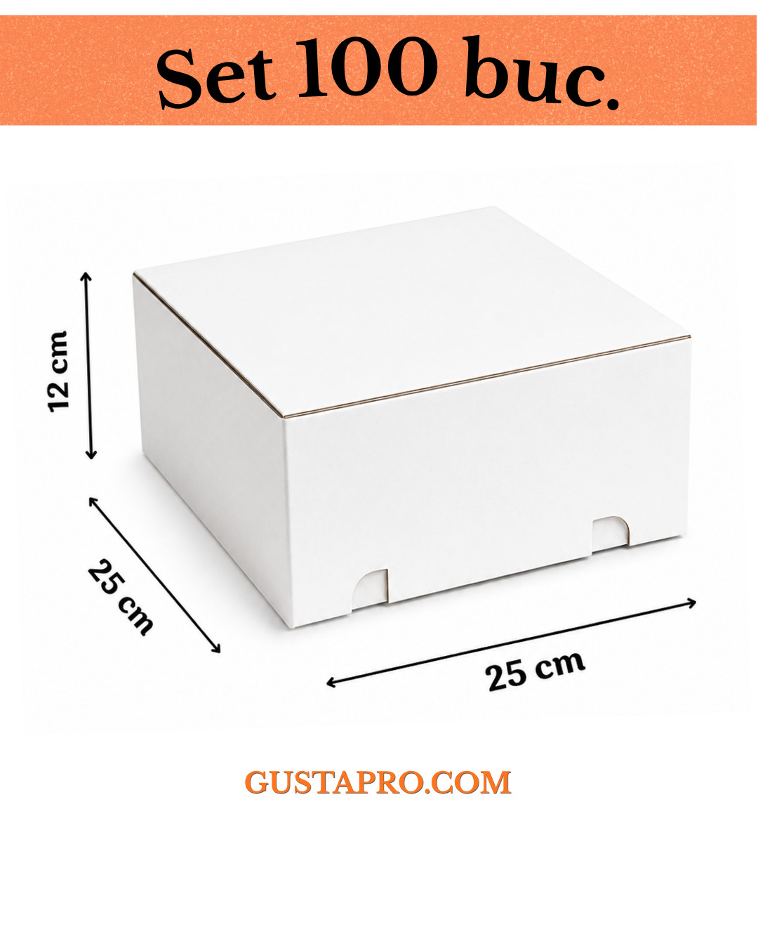 Cutie pentru tort rigida 25x25x12cm, set 100buc. GustaPro