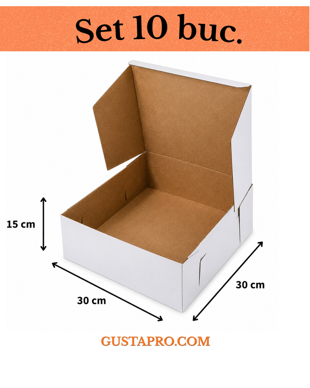 Cutie pentru tort rigida 30x30x15 cm, set 10buc. GustaPro