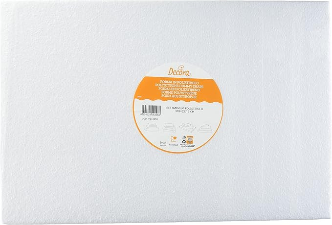 Macheta tort polistiren dreptunghiulara 30x45x7,5 cm 0174058  Decora