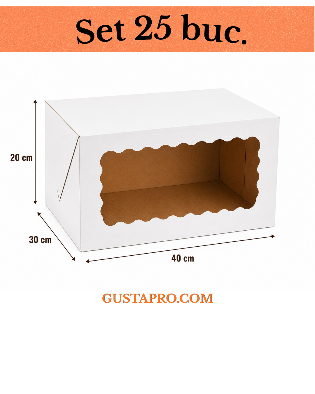 Cutie tort alb/kraft 30x40x20 cm, set 25 buc GustaPro
