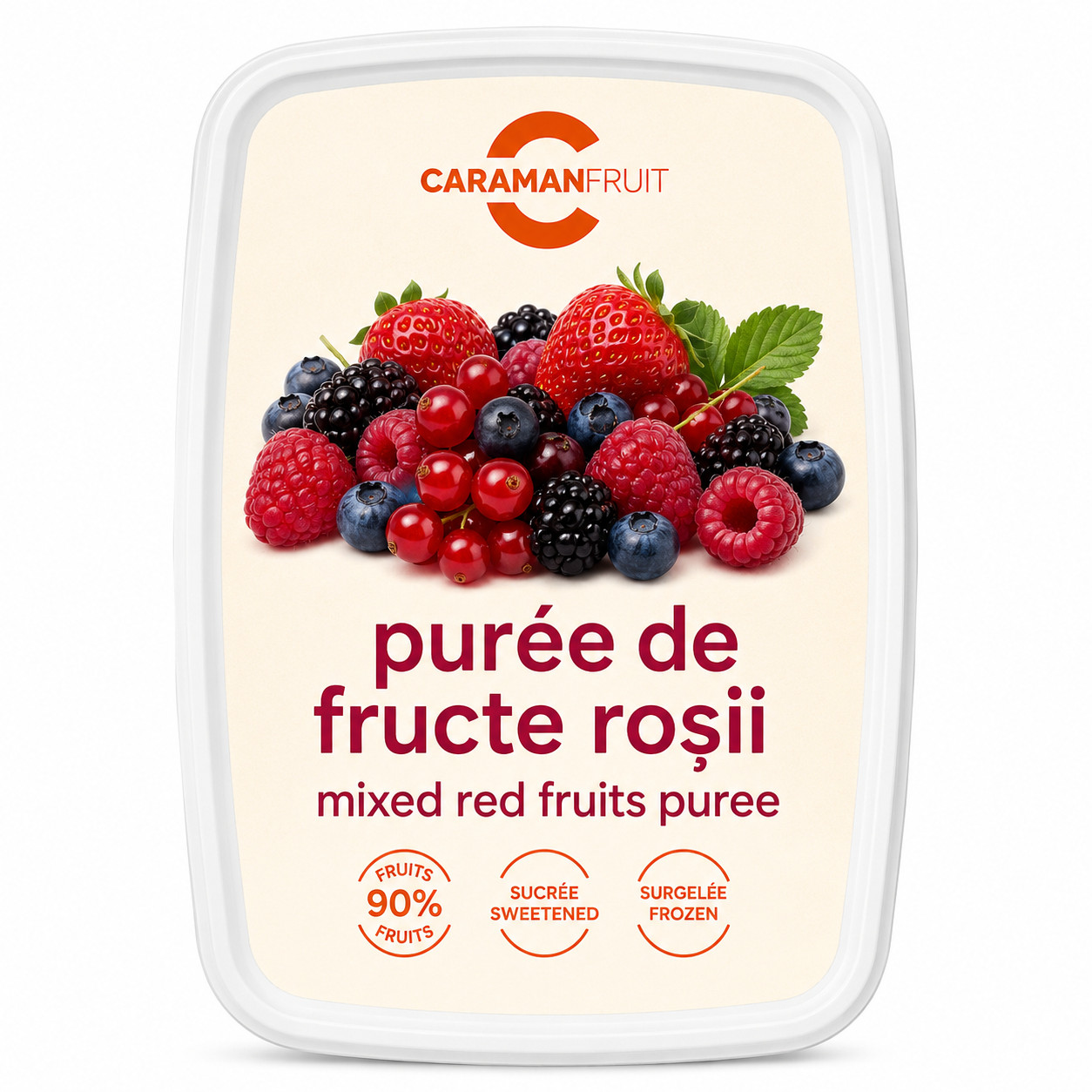 Piure de fructe rosii congelat indulcit, 1 kg Caraman