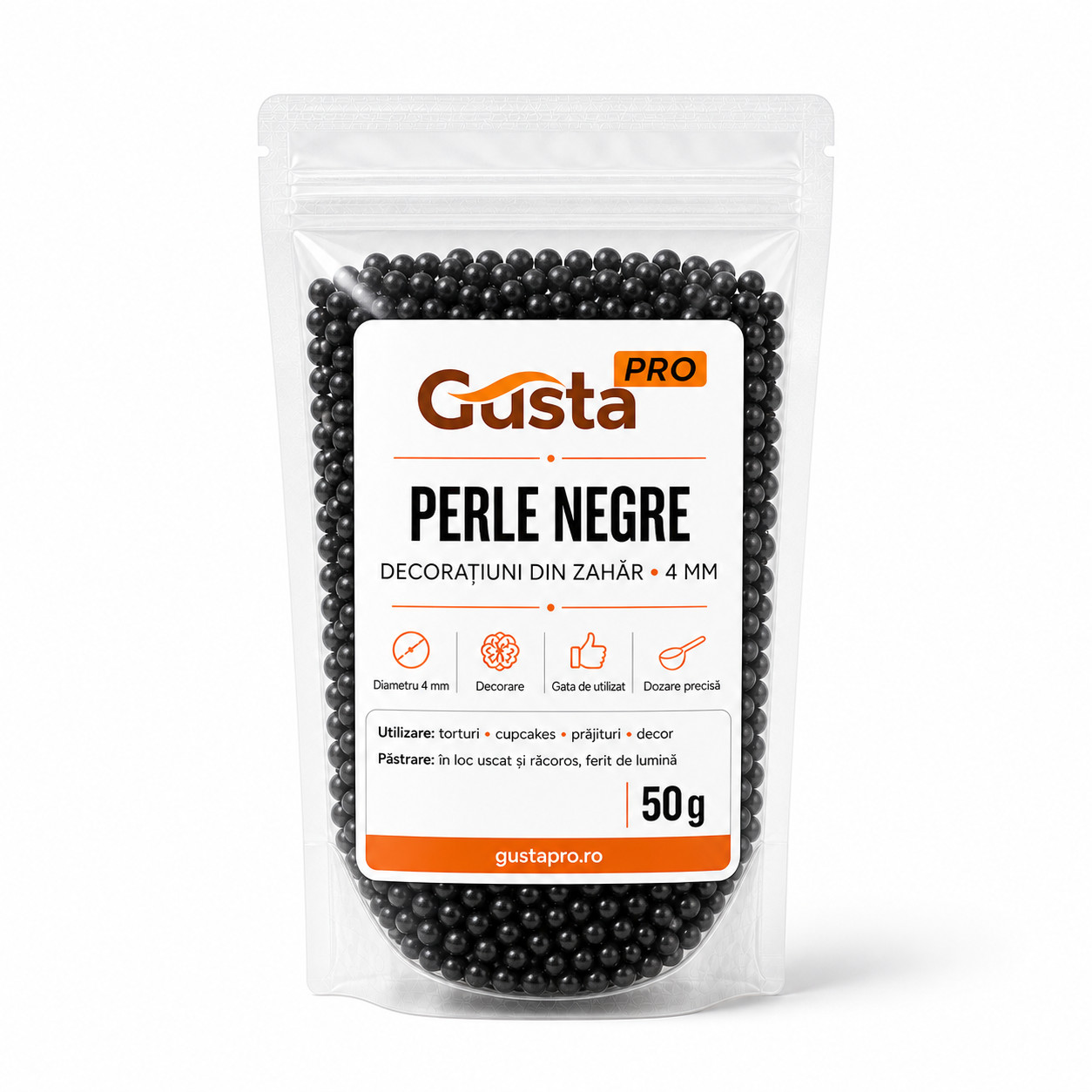 Perle negru, 4mm, 50g, GustaPro