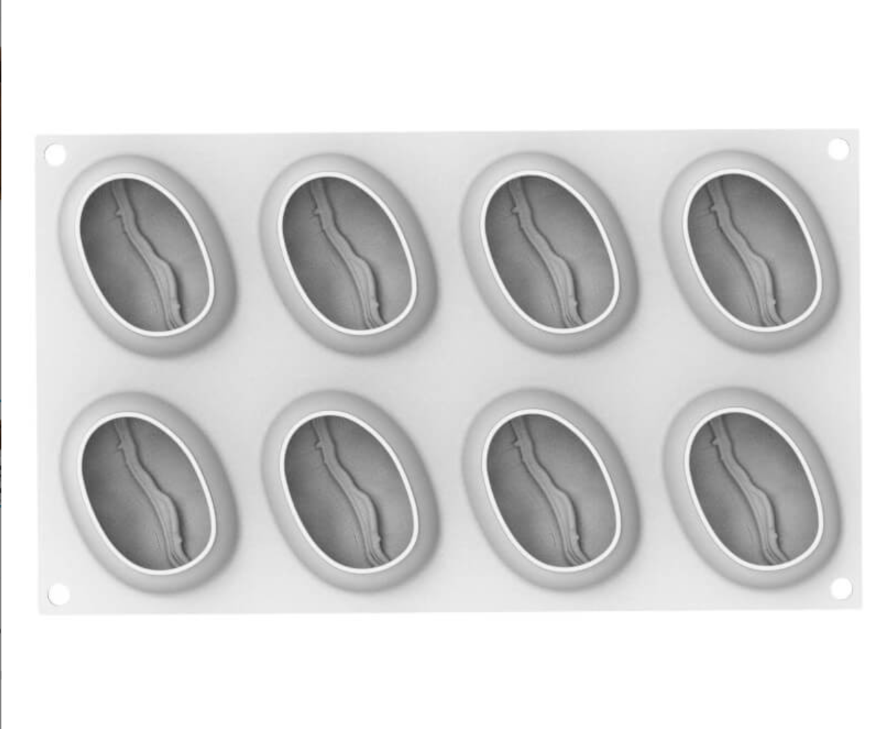 Forma silicon Boabe de cafea 8 cavitati + decupator, 5.8 x 7.8 x H 4 cm Silikomart