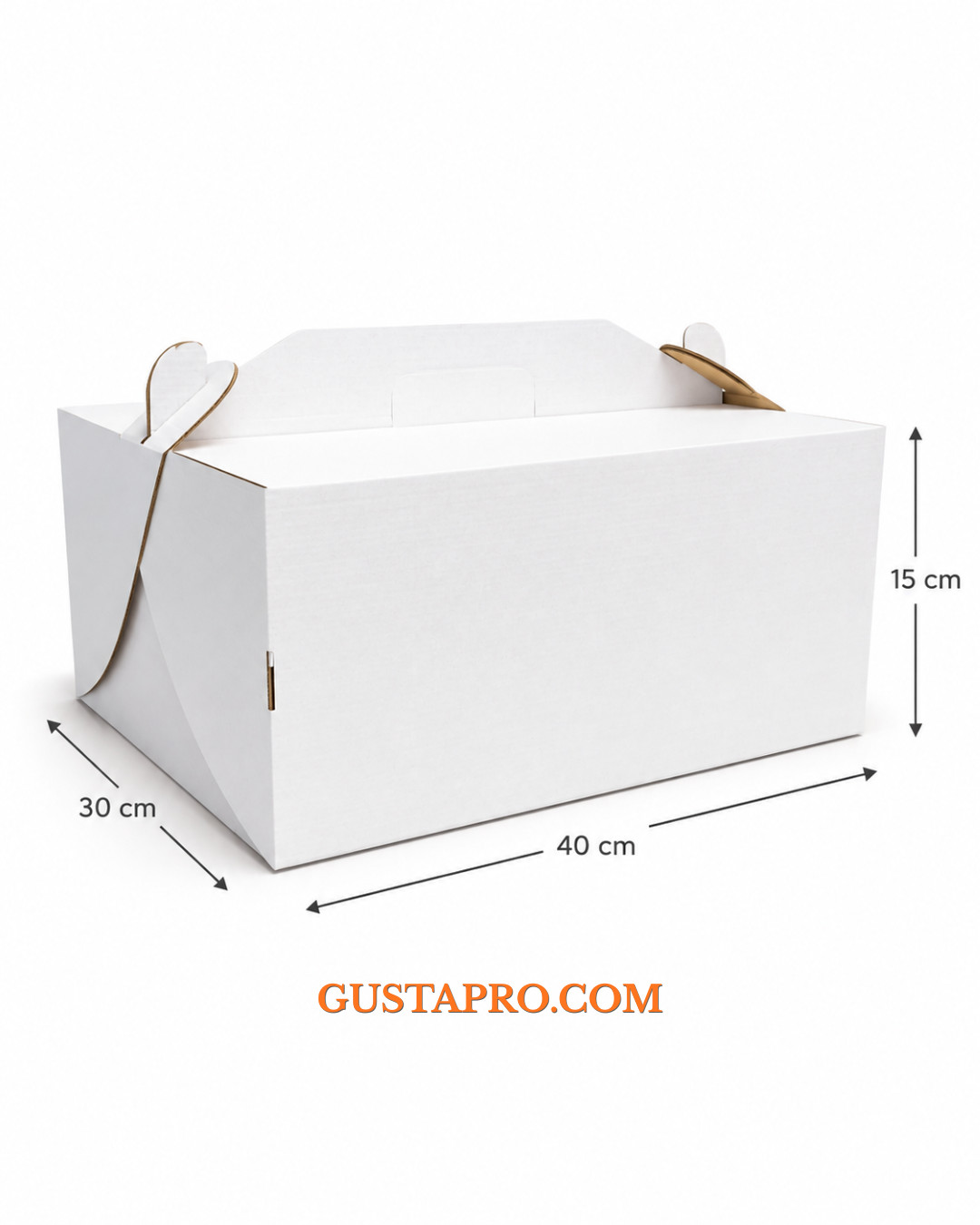 Cutie pentru tort alb/kraft 30x40x15 cm cu maner Gusta Pro