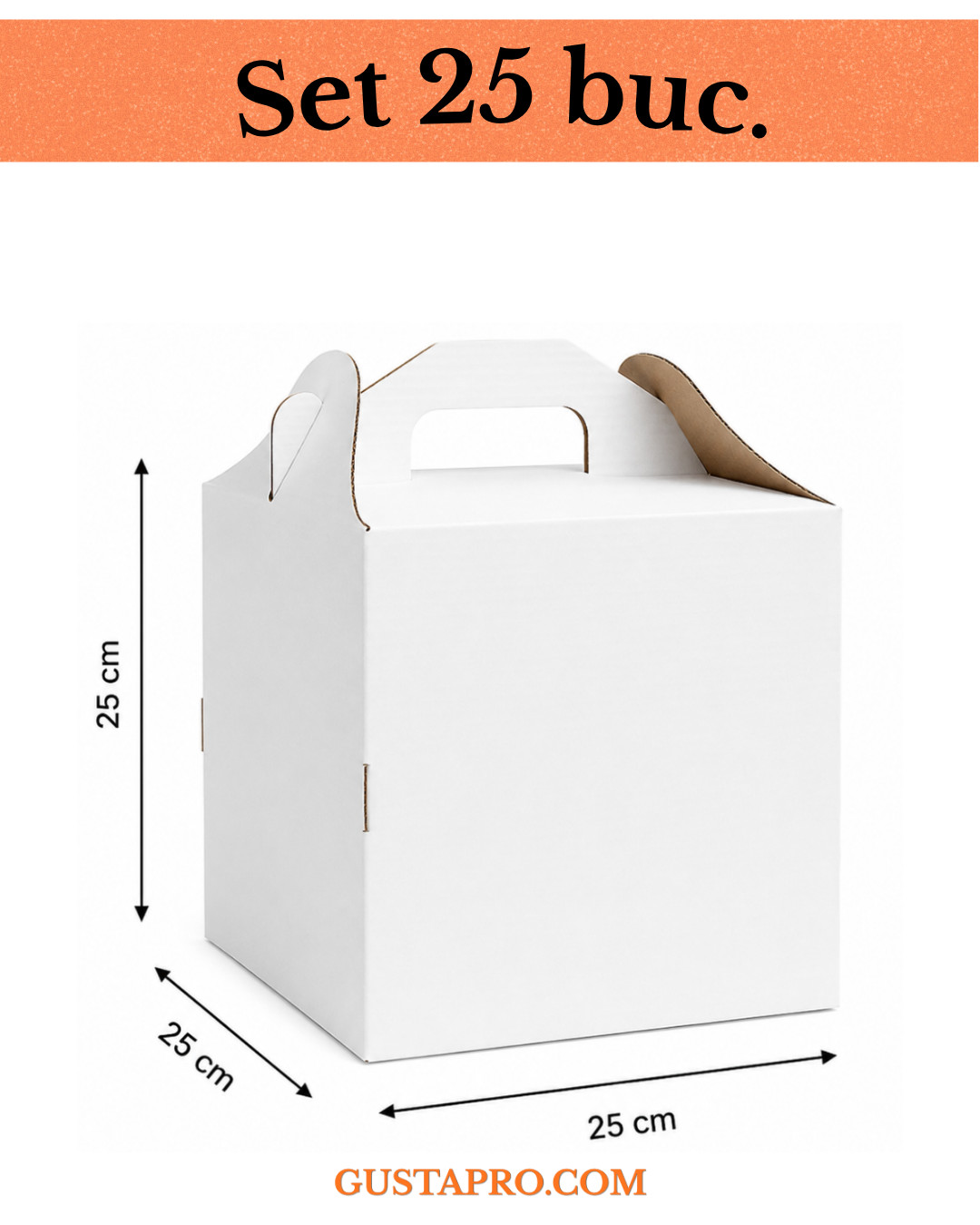 Cutie pentru tort alb/kraft cu fereastra 25x25x25 cm, set 25 buc GustaPro