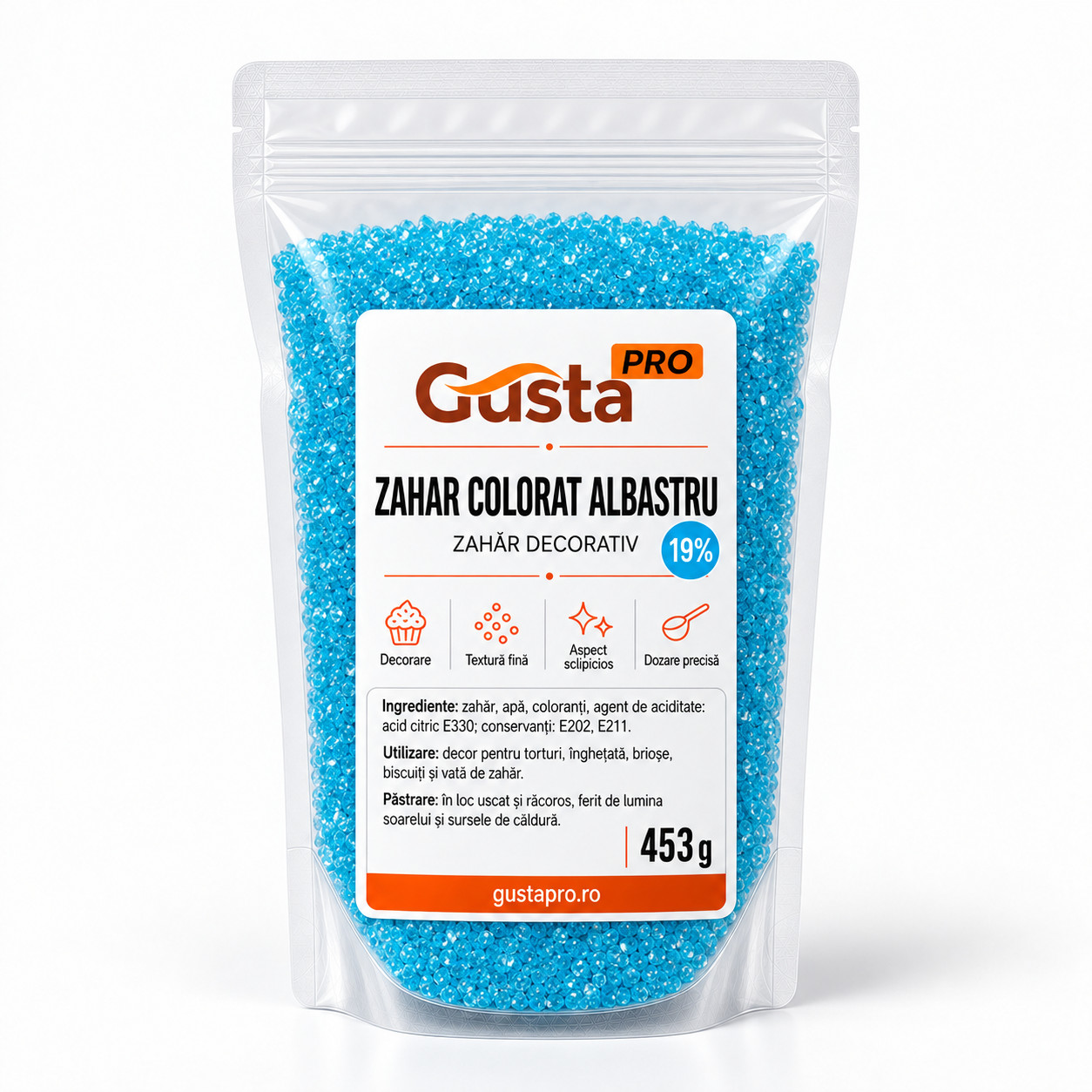 Zahar colorat albastru 453 g 19% GustaPro