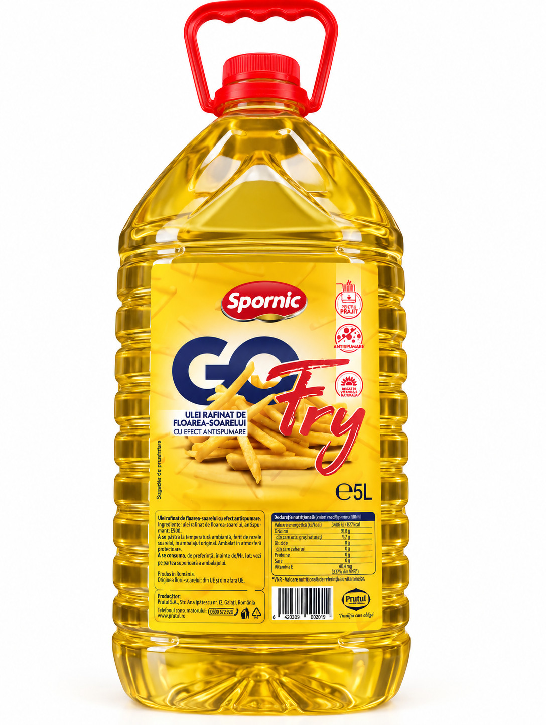 Ulei rafinat de floarea-soarelui cu efect antispumare Go Fry 5L Prutul