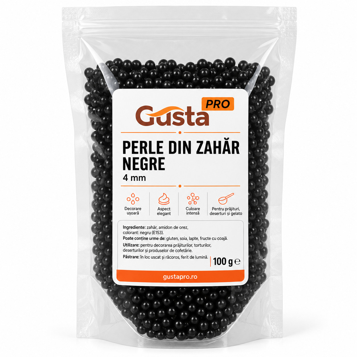 Perle din zahar NEGRE 4mm 100g GPR